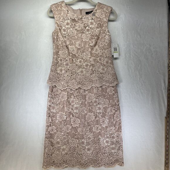 Alex Evenings Mock TwoPiece Sequined Lace Dress Sz 4 Rose Mother Bride Groom New